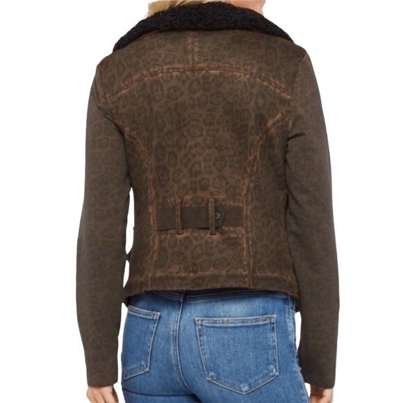 Anthropologie Marrakech Leopard Sherpa Moto Jacket Stretch Baddie Bomber Sheik - Picture 3 of 16